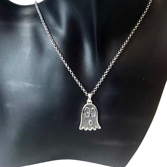 GUCCI Sterling Silver Ghost GG Monogram Necklace 21” Unisex NIB - Picture 9 of 17